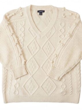 Roaman’s Cream Cable Knit V-Neck Sweater size 18/20